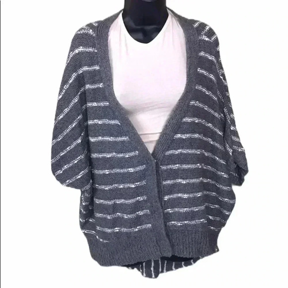 Free People Oversized Striped Knitted Gray White Cardigan Kimono Size S—… - Picture 1 of 6